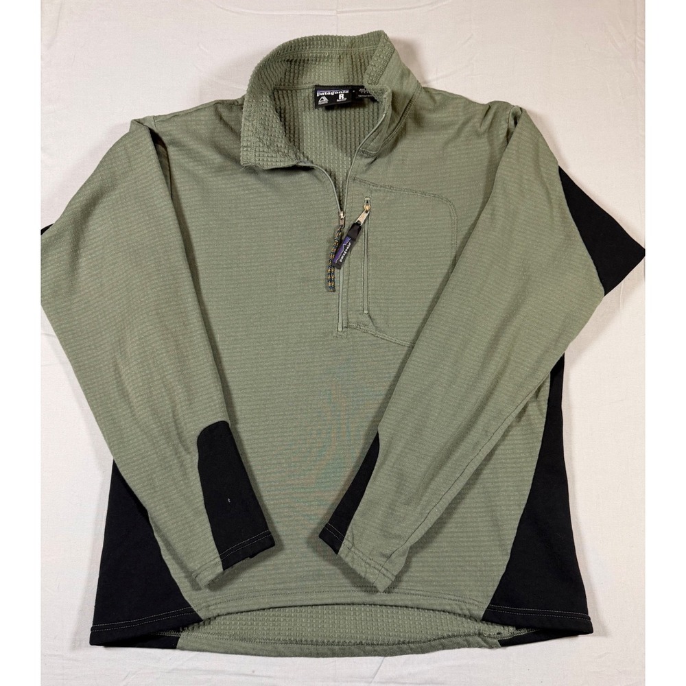 Patagonia R1 Regulator Polartec Grid Fleece 1/4 Zip Pullover Green Mens Medium